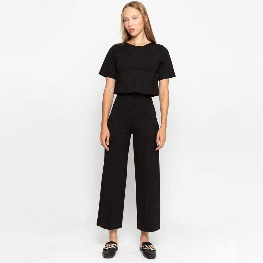 NWT Ripley Rader Black Ponte Wide Leg Cropped Pants Size 12-14